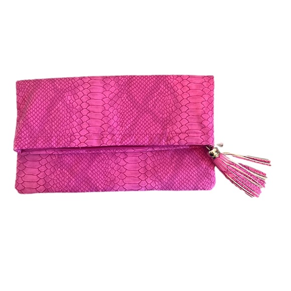 Bloomingdale's Handbags - Bloomingdale’s Pink Faux Snakeskin Clutch, NWT